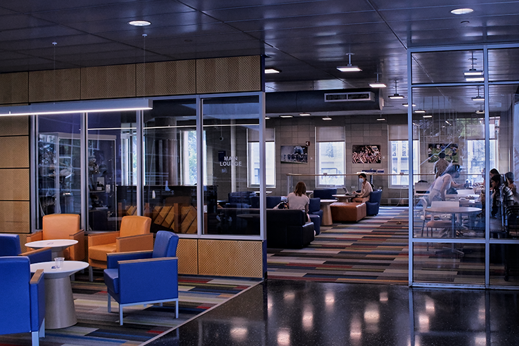 Looking through the doors of the main lounge